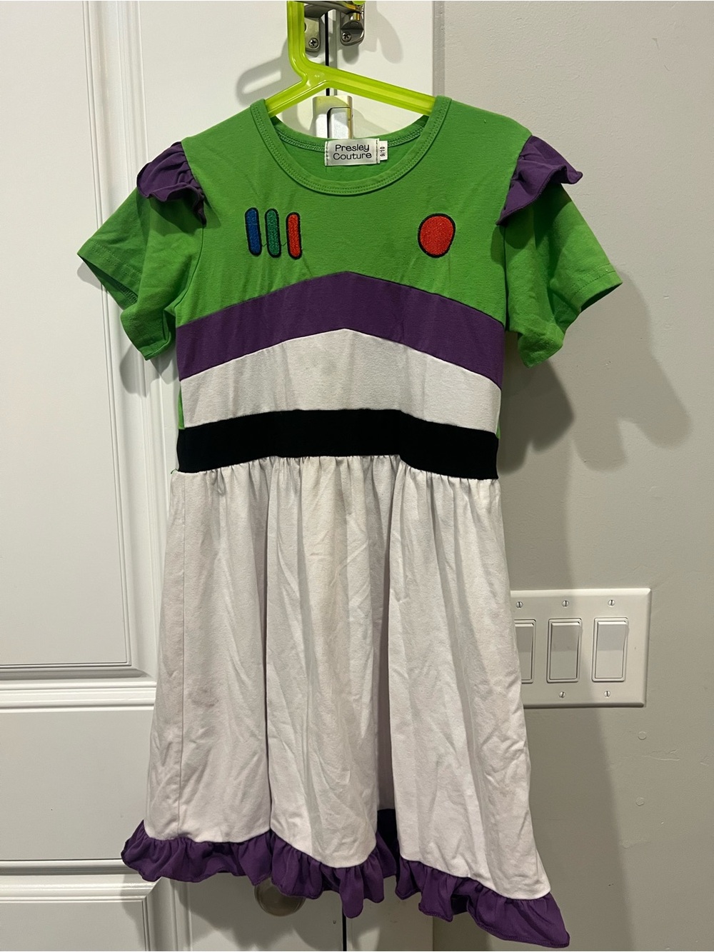 Girls' Green & White Casual Ruffle Dress